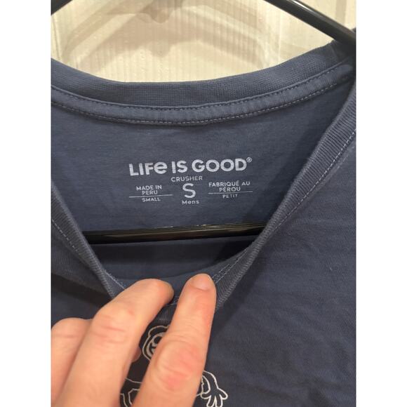 Life is Good Navy Blue T-Shirt – Hiker Stick Figure Graphic Tee, size S - Picture 2 of 3